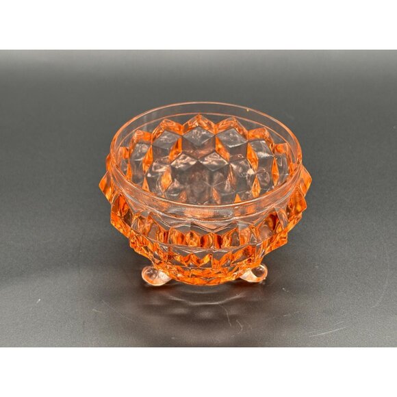 1930s Jeannette Glass Cube Cubist Pink Depression Bowl 3 Legged Powder Jar - Picture 2 of 6